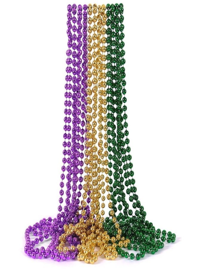 Lumadecor 12 Pcs Mardi Gras Beads Necklace - 33"7mm Gold Green Purple Plastic Beaded Necklaces Bundle, Metallic Coated Carnival Party Accessories for Mardi Gras Costumes & St Patrick's Day Decorations - Image 1